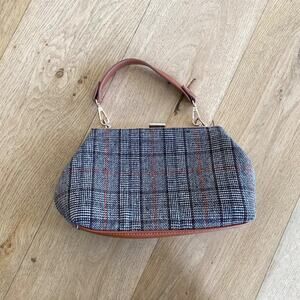 Plaid Handbag in Brown Faux Leather and Grey